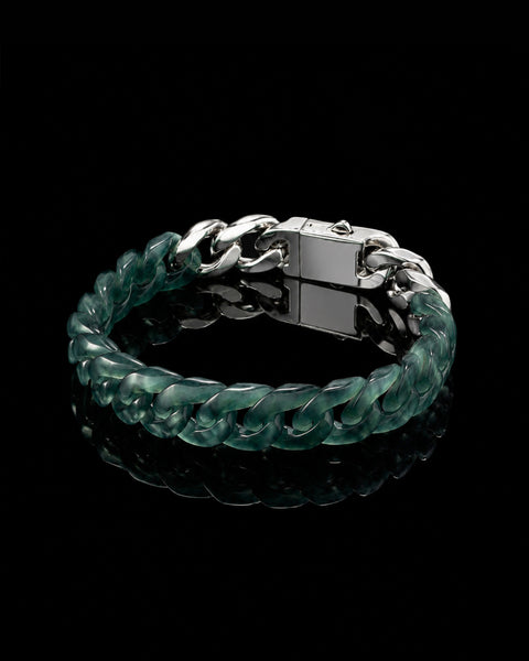 Cuban Link Chain Bracelet In Top Icy Green Jade