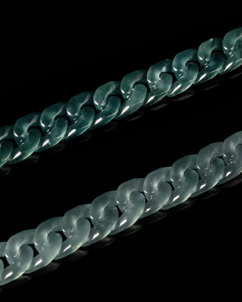 Cuban Link Chain Bracelet In Top Icy Green Jade