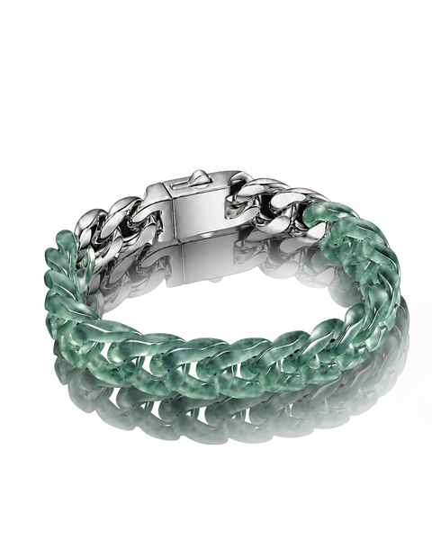 Single Piece Carved Cuban Chain Bracelet In Top Icy Green Jade