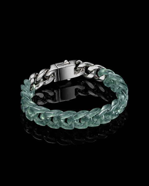 Cuban Link Chain Bracelet In Top Icy Green Jade