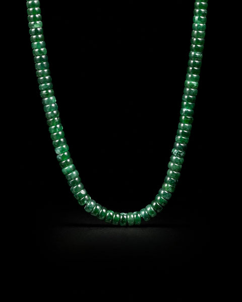 Drum Beads Necklace In Imperial Green Guatemalan Jade With 18K Gold Clasp - JadeChains