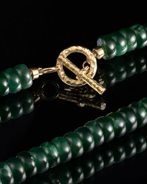 Drum Beads Necklace In Imperial Green Jade With 18K Gold Clasp