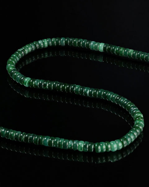 Drum Beads Necklace In Imperial Green Jade With 18K Gold Clasp