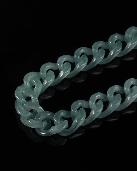 Single Piece Cuban Chain Bracelet In Top Icy Green Jade