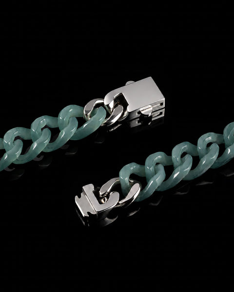 Single Piece Cuban Chain Bracelet In Top Icy Green Jade