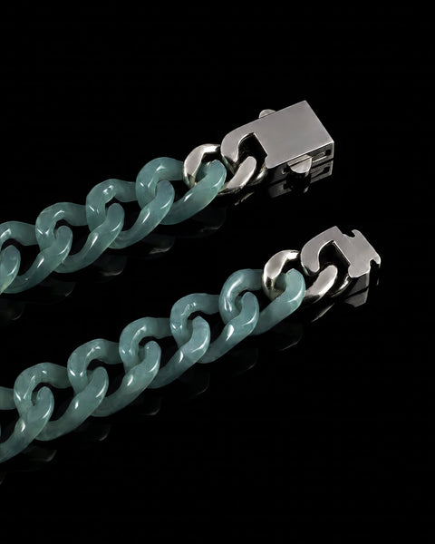 Single Piece Cuban Chain Bracelet In Top Icy Green Jade