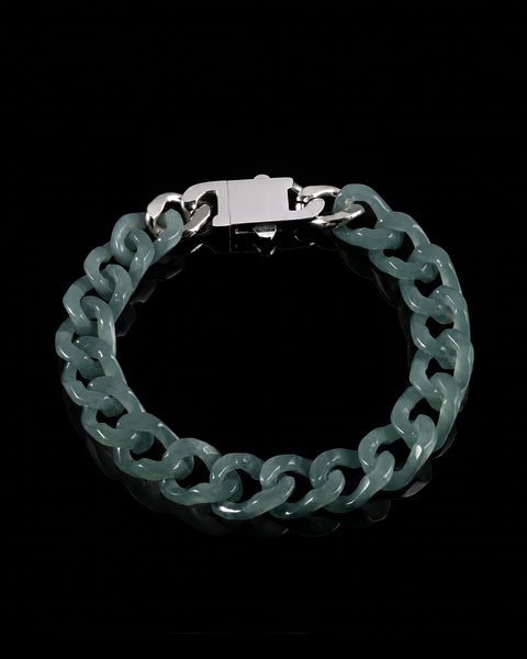 Single Piece Cuban Chain Bracelet In Top Icy Green Jade