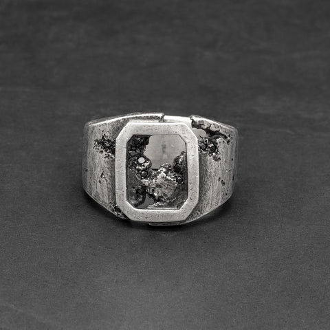 Eroded Ring With Black Diamonds In Sterling Silver